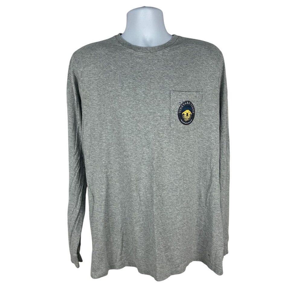 Vineyard Vines Long Sleeve T-Shirt Gray Dog Logo 100% Cotton Mens Size L